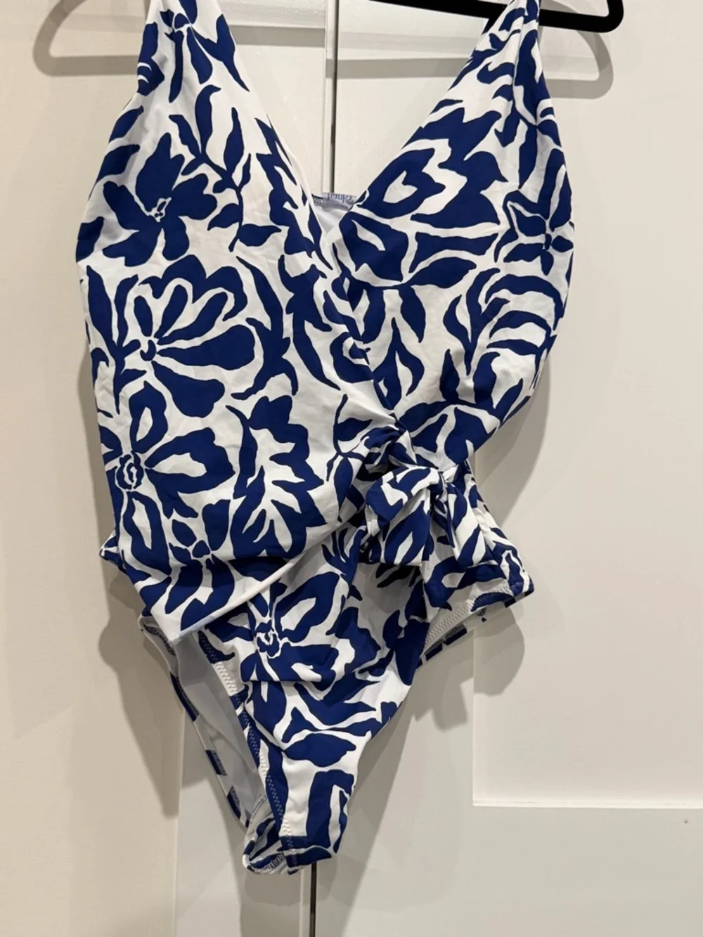 Hanky Panky Wide Strap Wrap One Piece Swimsuit in Blue & White Poolside Sz L NWT